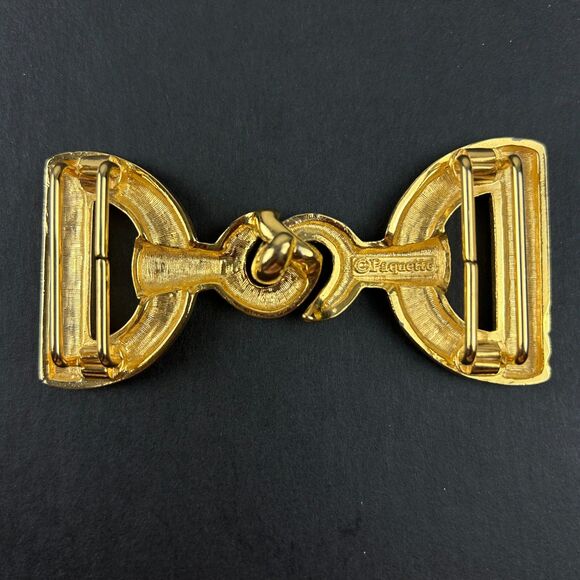 Vintage Paquette Interlocking Belt Buckle Gold Tone Signed 2 Piece